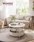 VASAGLE Masuta de cafea rotunda cu cos de stofa, stil modern, 45x75cm, alb cu bej