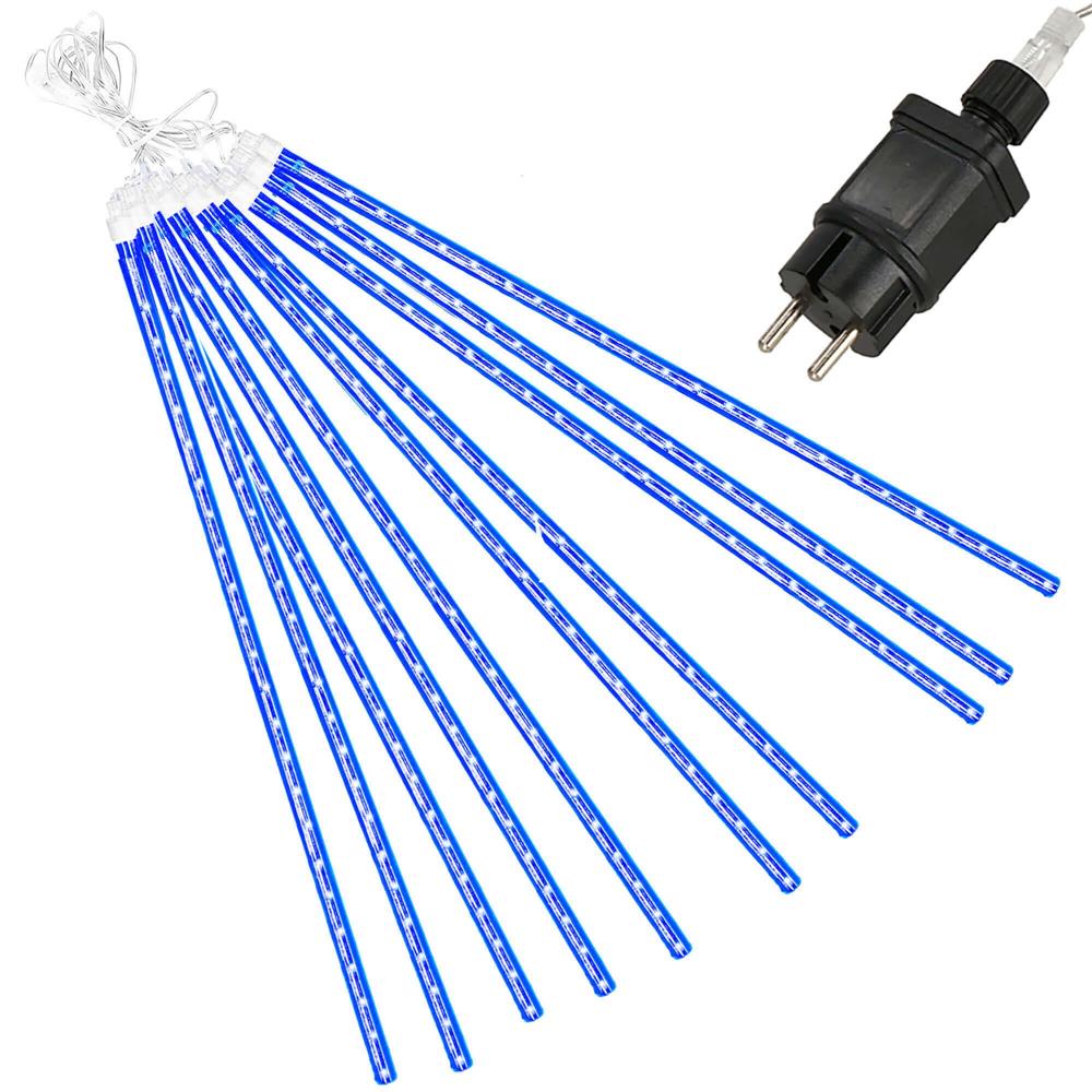 Instalatie de Craciun, 10 tuburi, 50cm, 480 LED, ploaie de meteoriti, albastru