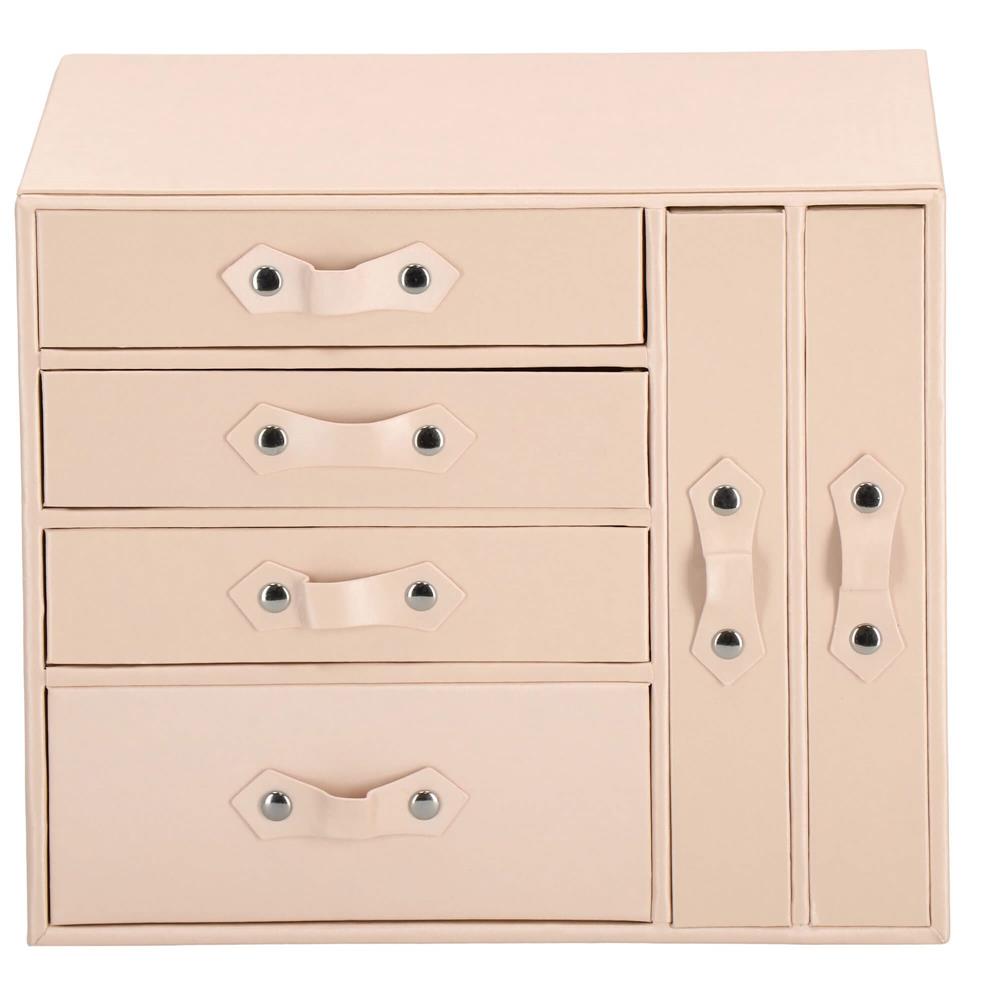 (DL) Cutie depozitare si organizare bijuterii, piele ecologica + velur, 26 x 22 x 18 cm, roz