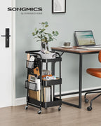 SONGMICS Raft de depozitare mobil tip carucior rulant, pentru baie sau bucatarie, cadru otel, 32x43x74 cm, negru