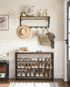 VASAGLE Raft pentru pantofi cu 3 polite, 100x30x72cm, otel, stil industrial, maro rustic si negru