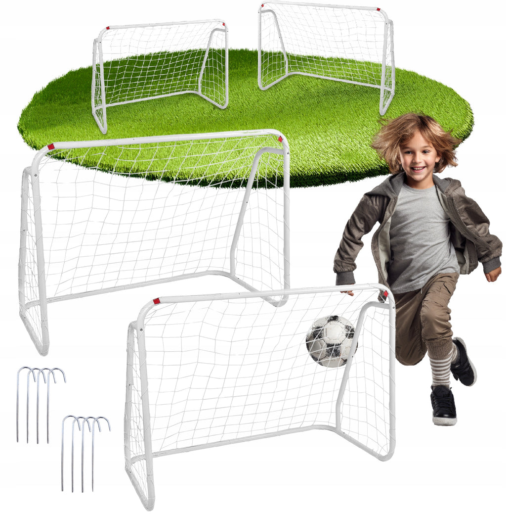 Set 2 porti de fotbal metalice, 96x124cm, profil 28mm, cu elemente de fixare