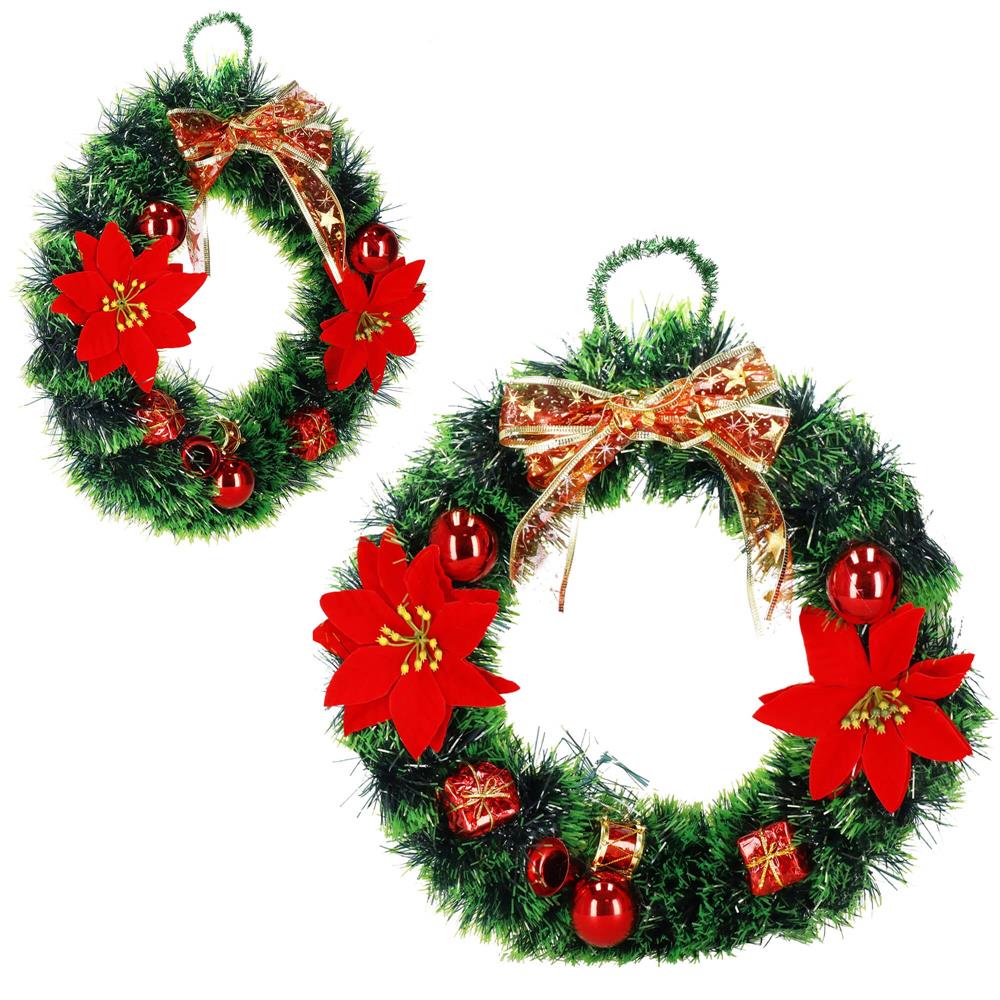 Coronita pentru Craciun, 35 cm, din brad artificial, cu decoratiuni, verde