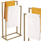 Suport metalic de baie pentru prosoape, cu 2 standuri, 86 cm, auriu mat