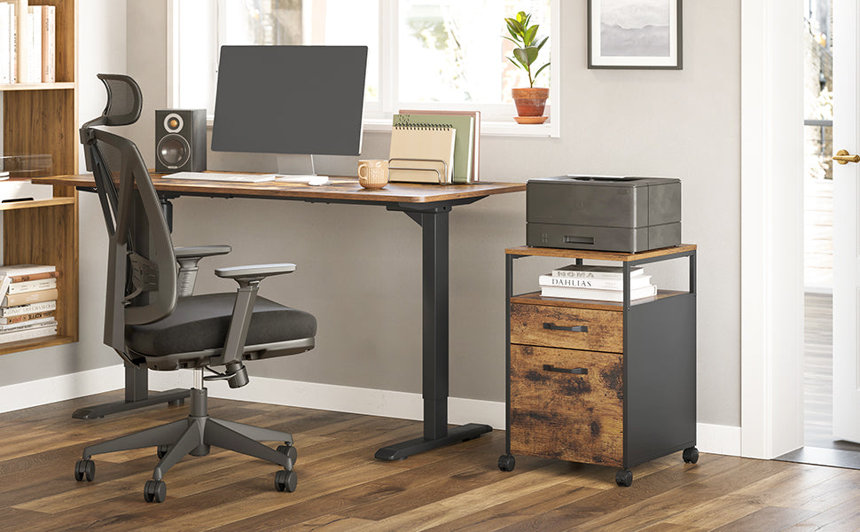 VASAGLE Dulap mobil tip rollbox pentru birouri, cu 2 sertare, stil industrial, 44x42x67cm, maro rustic