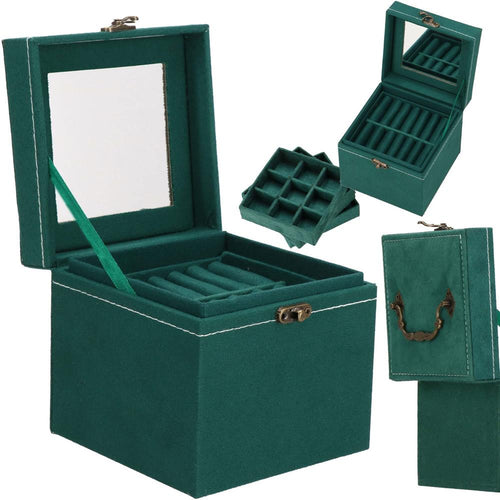 (DL) Cutie depozitare si organizare bijuterii, velur, 12x 12 x 12 cm, verde