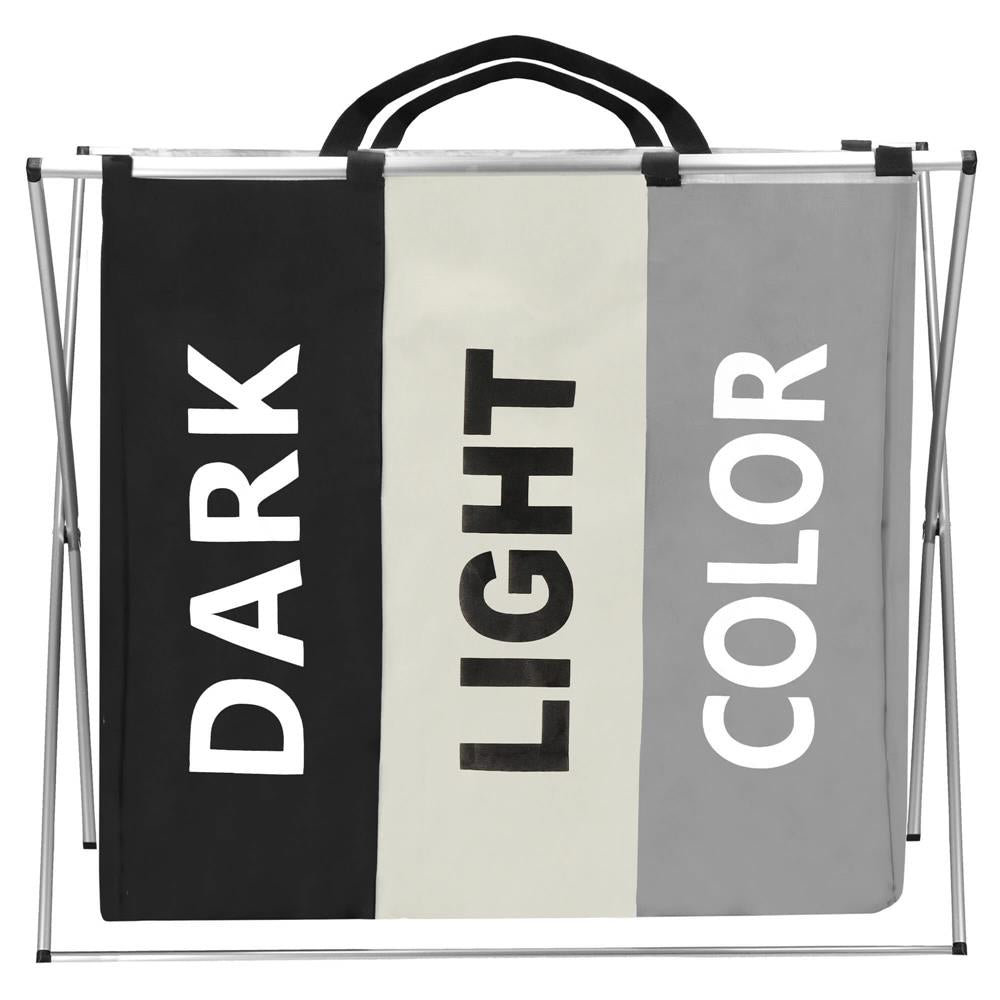 Cos de rufe cu 3 compartimente, cadru aluminiu, 60x40x68cm, 146 litri