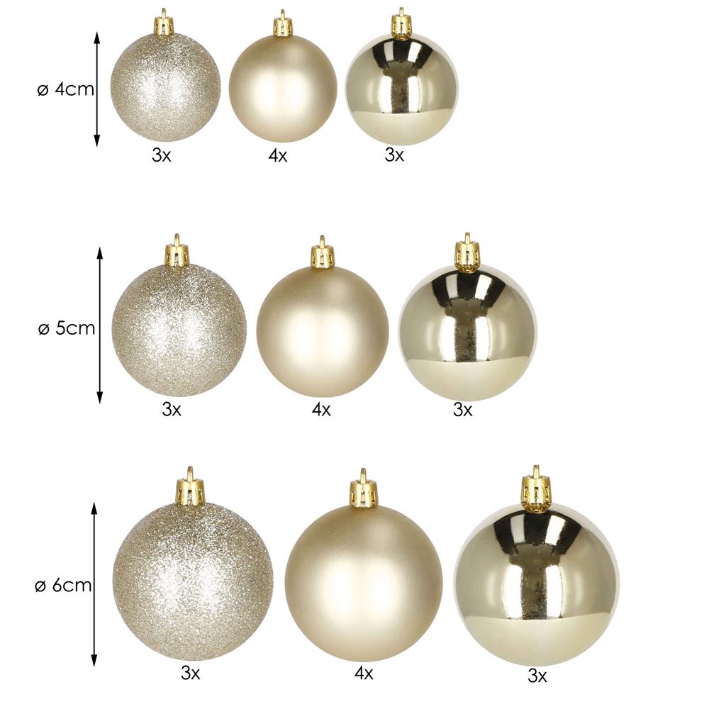 Set globuri de Craciun, 30 bucati, 3 modele, 4/5/6cm, auriu