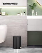 SONGMICS Cos de gunoi pentru baie, cu pedala si soft-close, 3 litri, negru