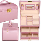 (DL) Cutie depozitare si organizare bijuterii, MDF, piele ecologica si velur, 17,5 x 14 x 12,5cm, roz