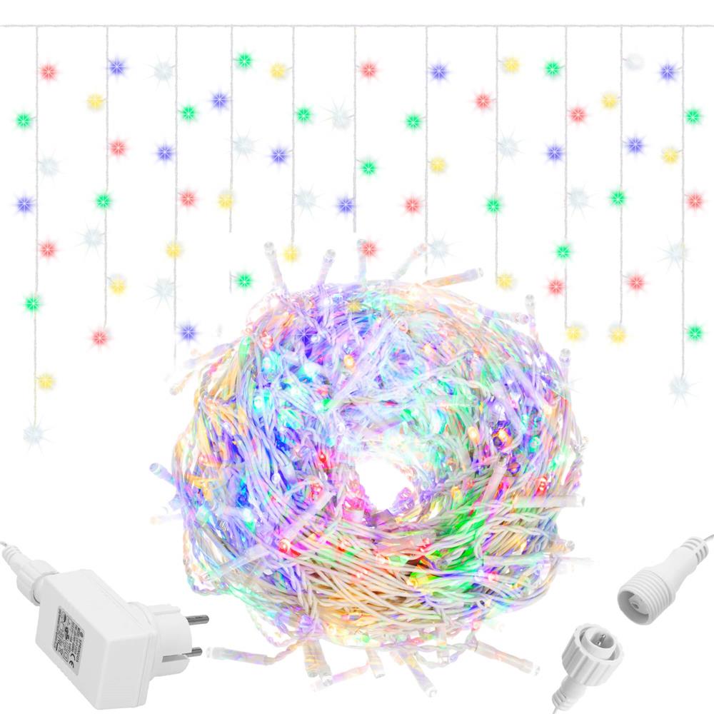 Ghirlanda luminoasa tip perdea cu flash 500 LED-uri, 20m, pentru interior/exterior, iluminare multicolora