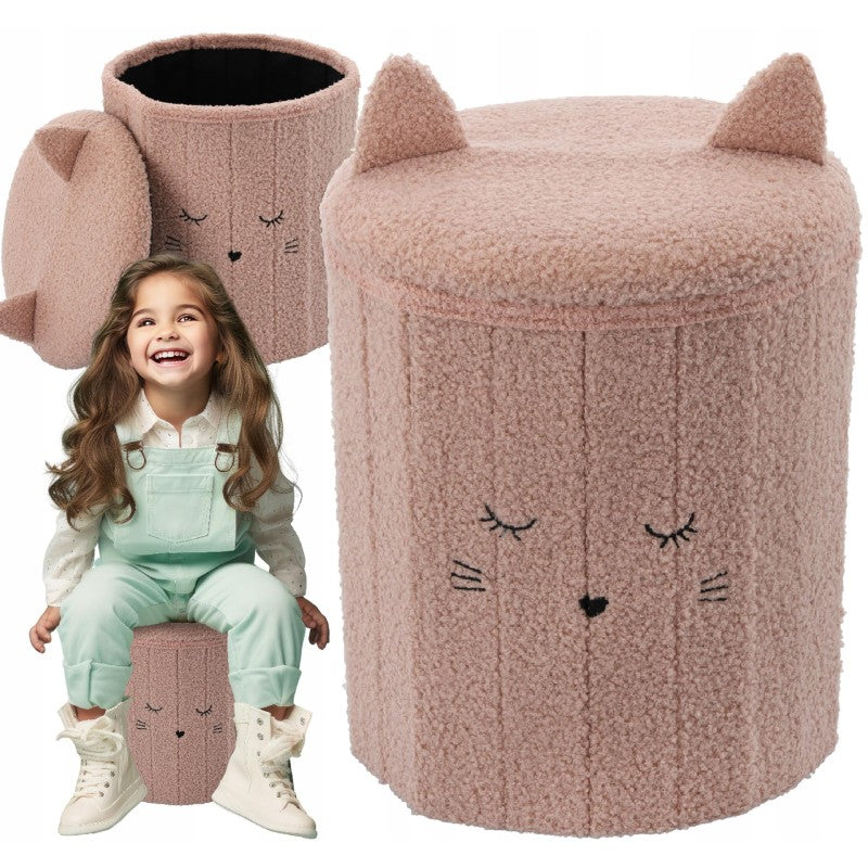 Taburet pentru copii, pliabil cu spatiu depozitare, 80kg, 28x34 cm, roz