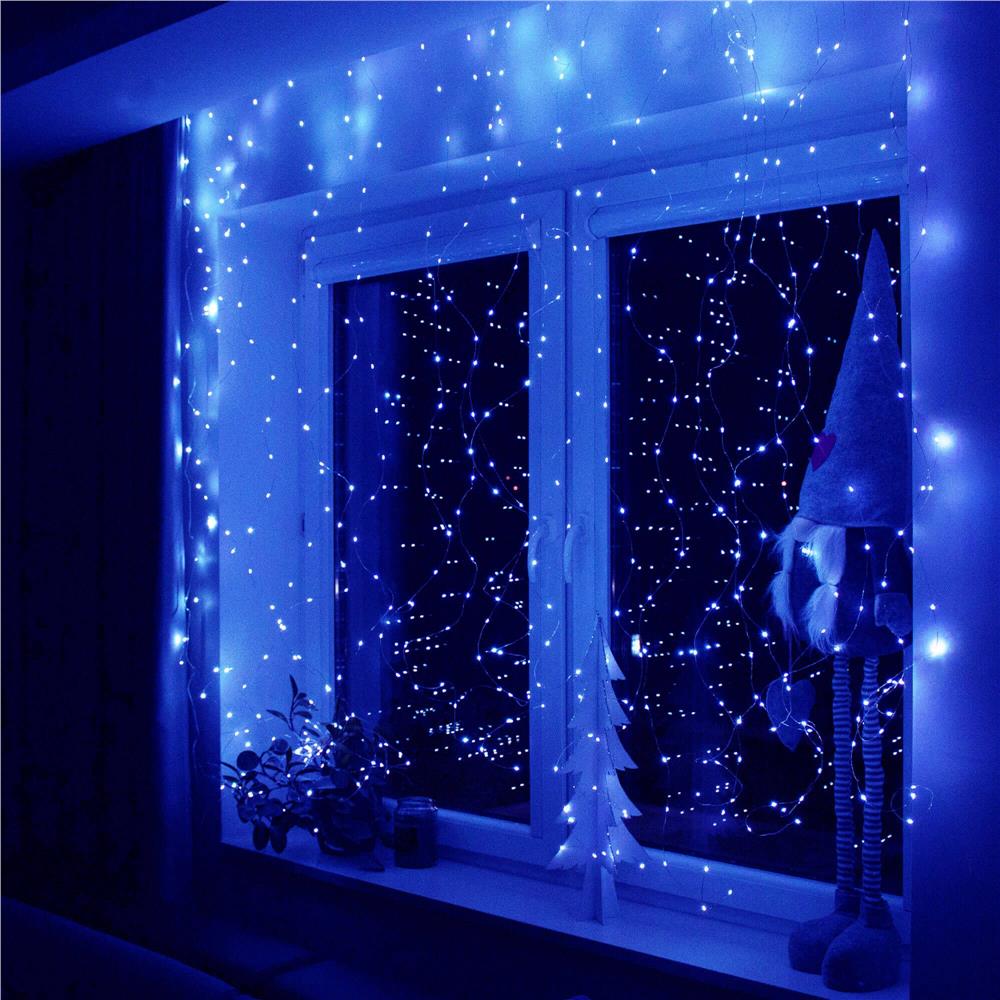 Ghirlanda luminoasa tip perdea 300 LED-uri, 3x3m, pentru interior, alimentare USB, albastru