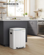 SONGMICS Cos de gunoi din inox cu 2 galeti interioare, colectare selectiva, 2x20 litri, alb