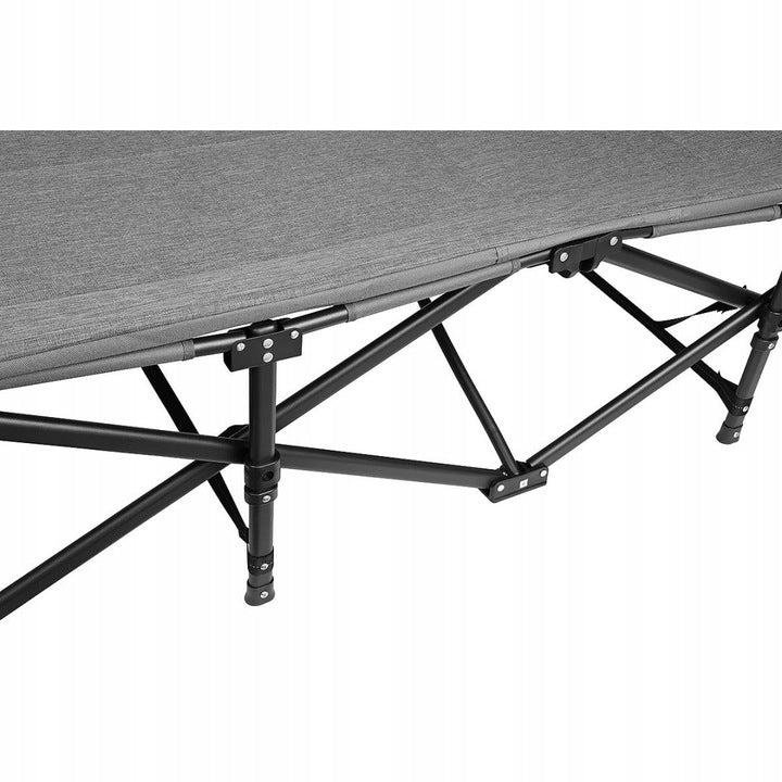 Pat pliant pentru camping, cu saltea si perna, structura metalica, 190x70x37cm, gri