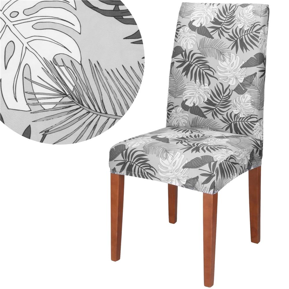 Husa universala pentru scaun, marime universala, poliester si spandex, 38x70cm, gri cu model floral