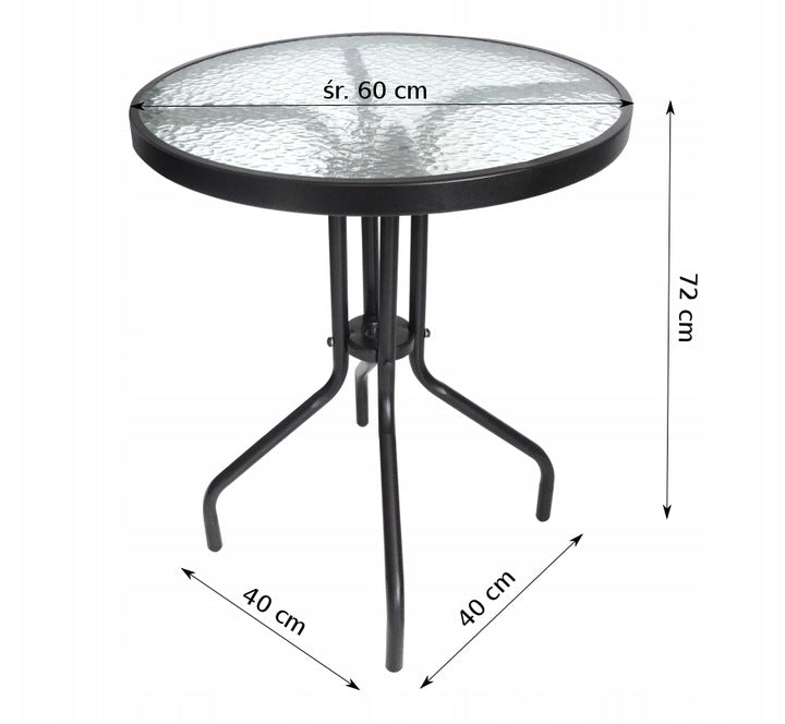 Masa pentru gradina sau balcon, cadru metalic, blat sticla, 60x70cm, negru