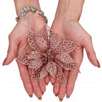 Set 10 ornamente pentru bradul de Craciun, stea Poinsettia, 10cm, roz