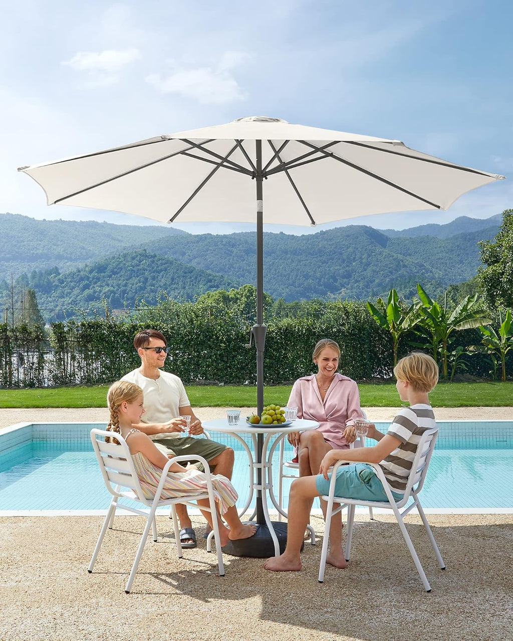 SONGMICS Umbrela de gradina, cu manivela pentru deschidere, sistem inclinare, 300cm, bej