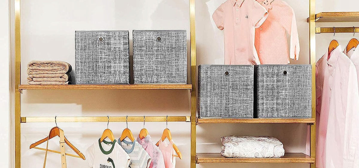 SONGMICS Set 6 cutii de depozitare, pliabile, din material textil, 30x30x30 cm, gri