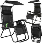 Sezlong pliabil  GC3, Relax Zero Gravity cu parasolar, 175cm, negru