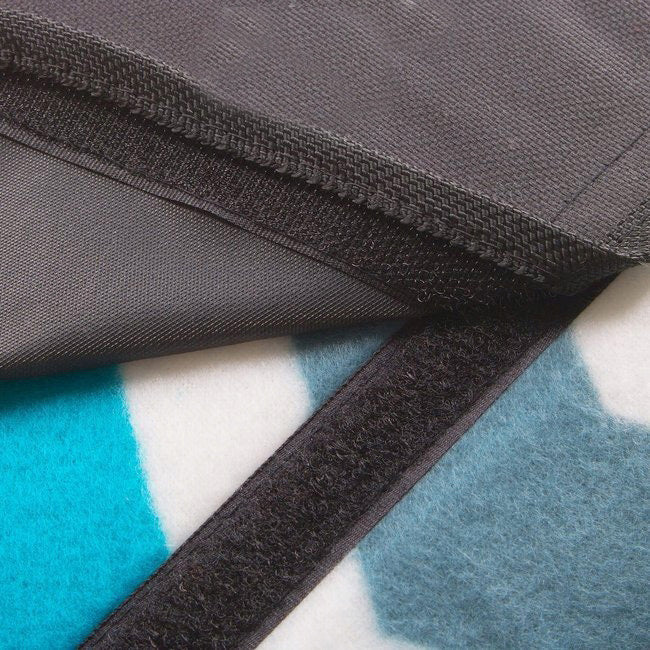 Patura pentru picnic sau plaja, cu folie izolatoare si maner, 160x200cm, alb albastru