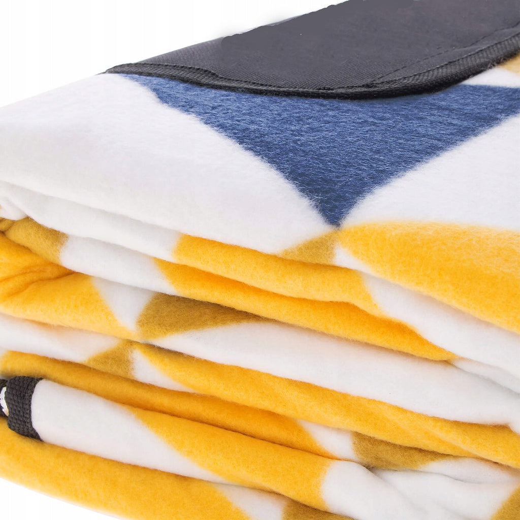 Patura pentru picnic sau plaja, cu folie izolatoare si maner, 200x200cm, albastru galben