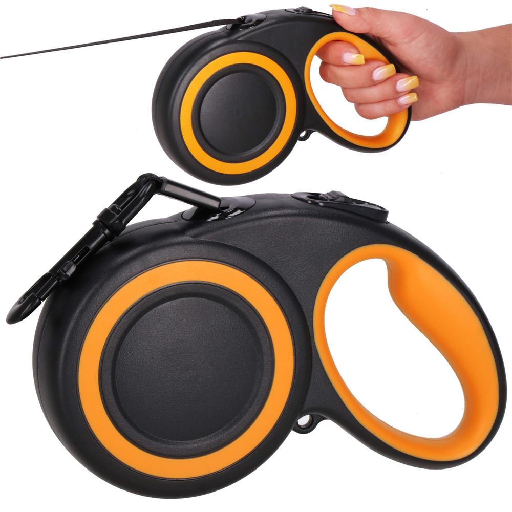 Lesa automata retractabila, pentru rase mari pana la 50kg, 500 cm, negru portocaliu