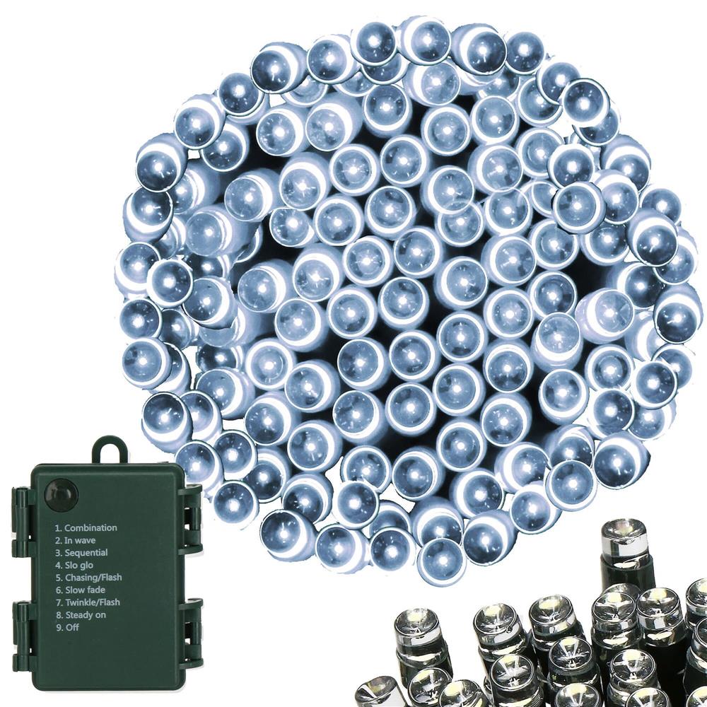 Instalatie lumini de exterior pentru gradina, 5 metri, 50 LED-uri, cu baterii, alb