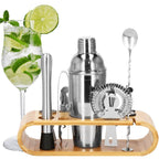 Set Cocktail Shaker Kit pentru barmani 750ml, KI25, suport bambus, 12 piese