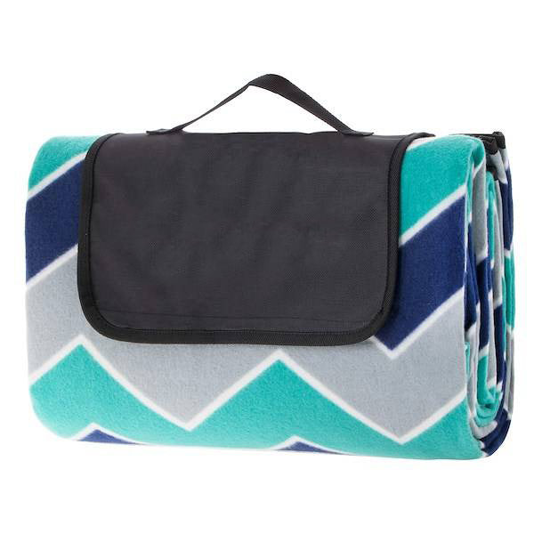 Patura pentru picnic sau plaja, cu folie izolatoare si maner, 180x220cm, albastru verde