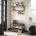 VASAGLE Cuier de perete cu raft de depozitare, 5 carlige, 30x80x27 cm, maro rustic