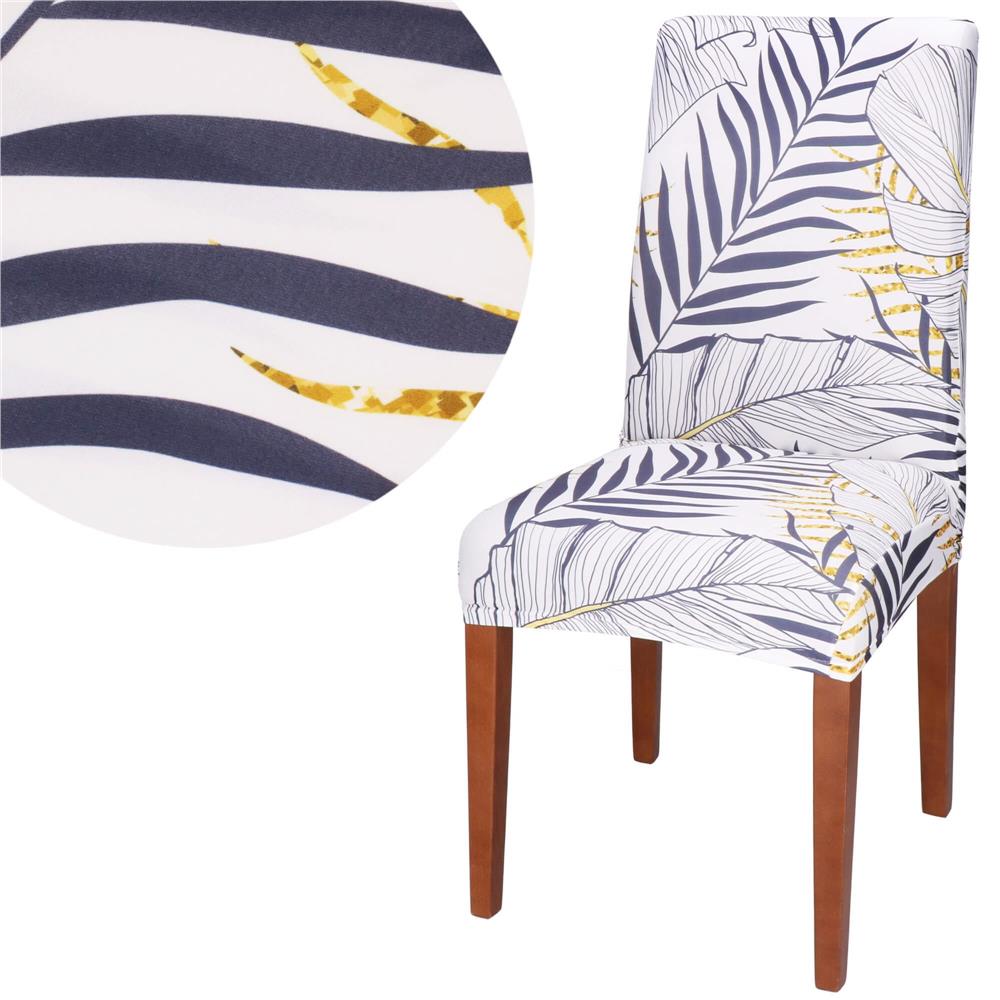 Set 4 huse pentru scaun, marime universala, poliester si spandex, 38x70cm, alb, nuante de bleumarin, galben