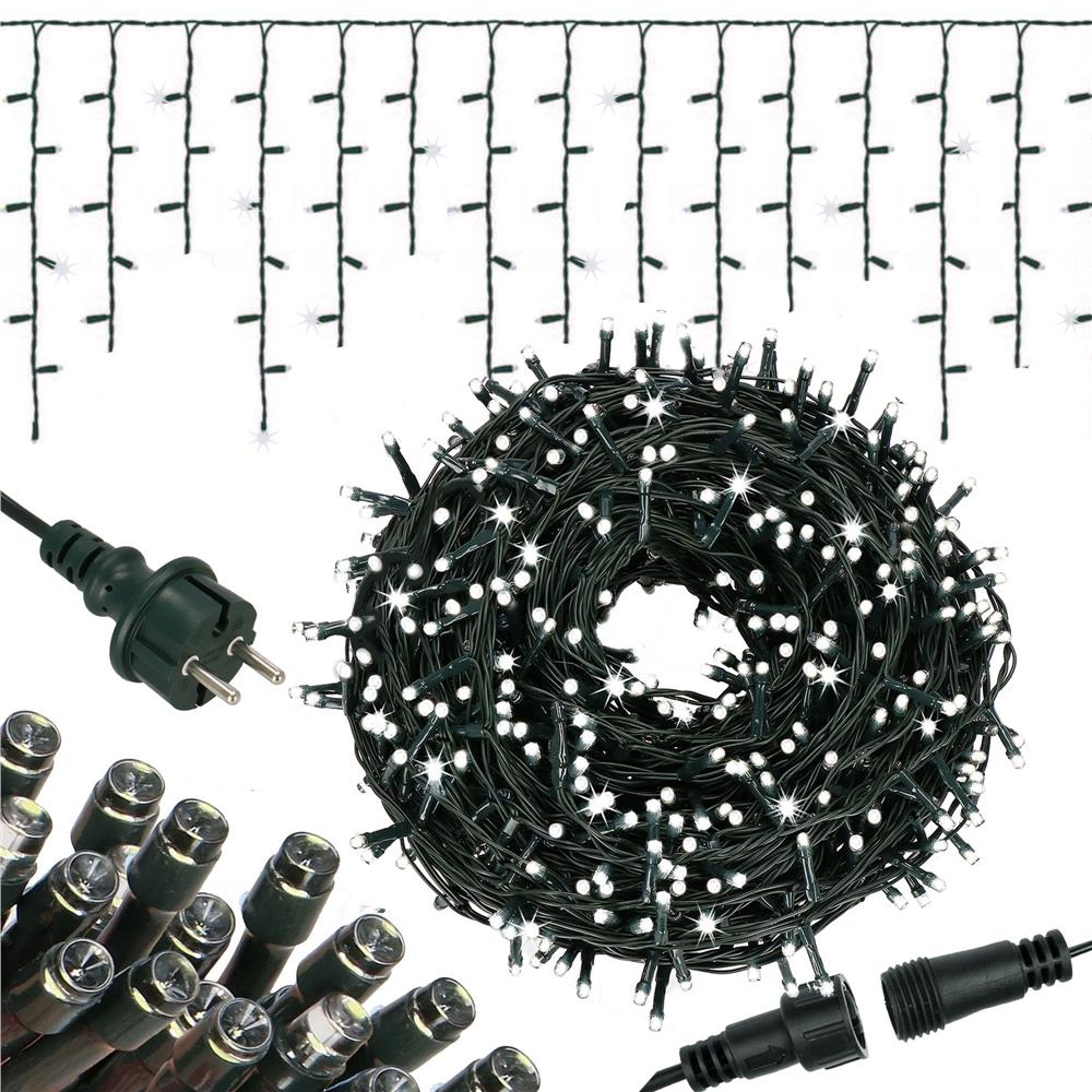 Ghirlanda luminoasa tip perdea Premium 300 LED-uri, 14,5m, 18Wati, interior/exterior, cu flash, alb rece