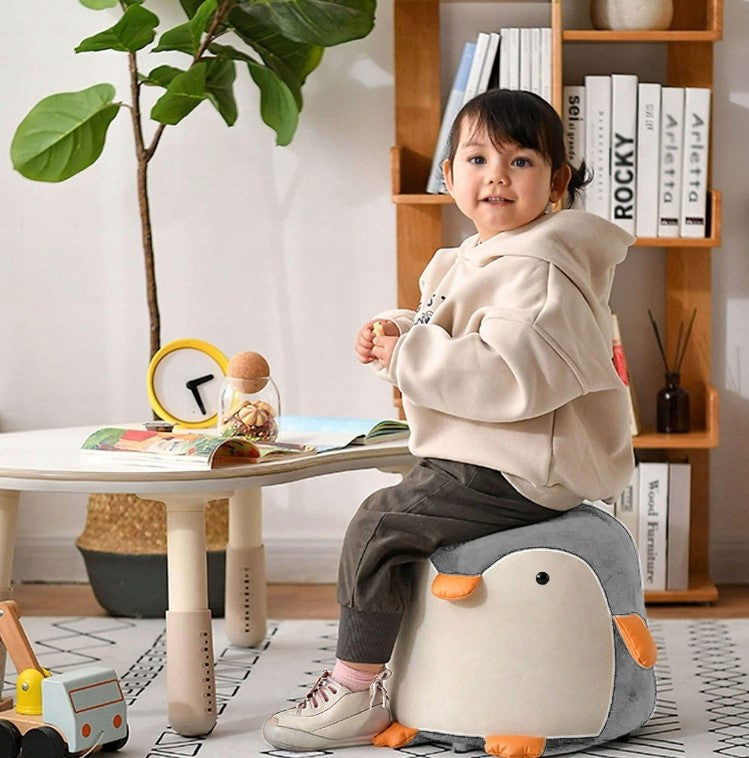 Taburet pentru copii, 28x25cm, maxim 50kg, model pinguin gri