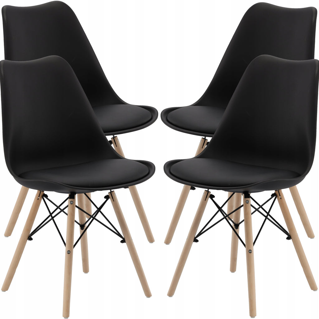 Set 4 scaune de bucatarie, design scandinav modern, sezut cu burete, negru