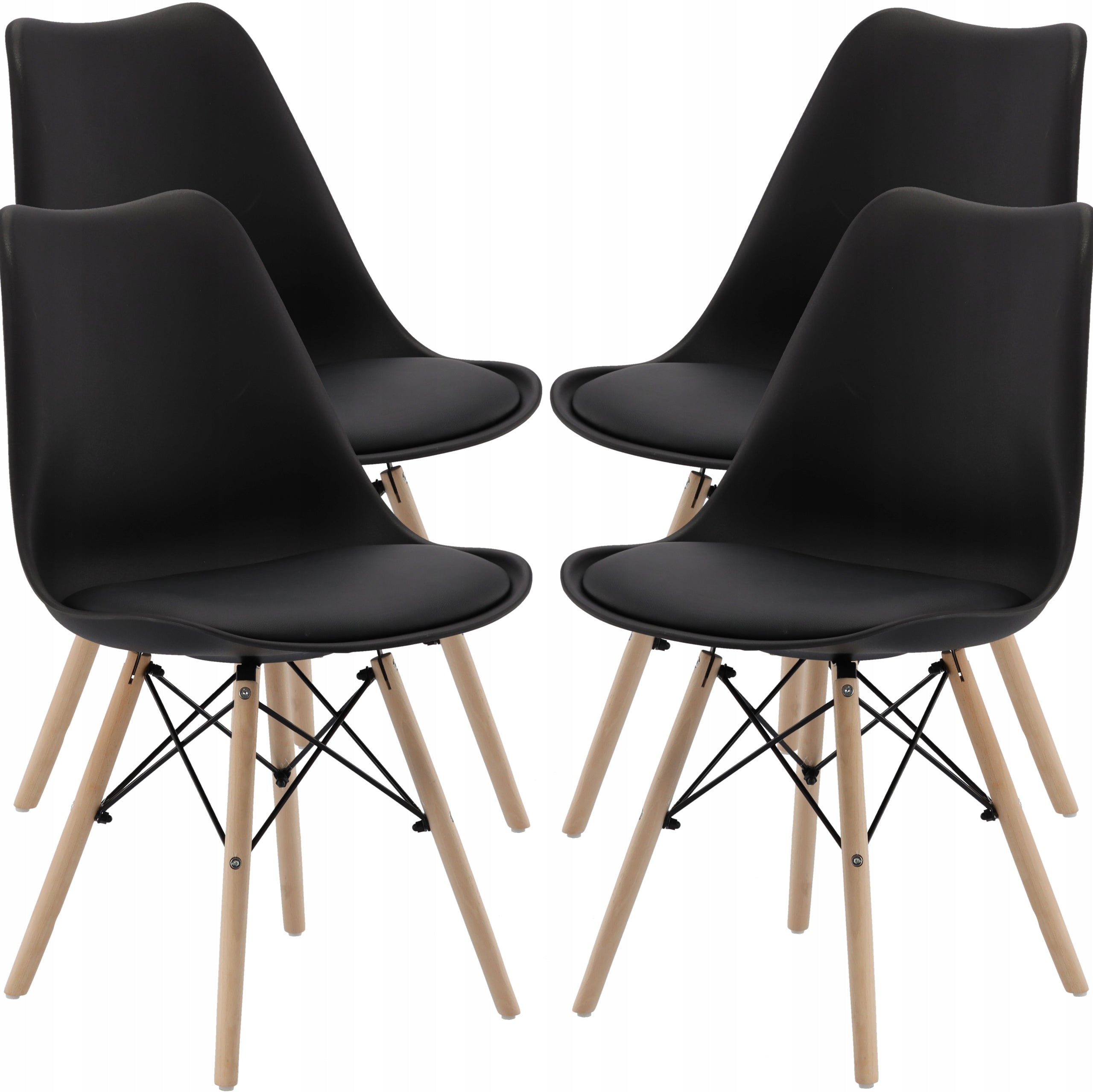 Set 4 scaune de bucatarie, design scandinav modern, sezut cu burete, negru