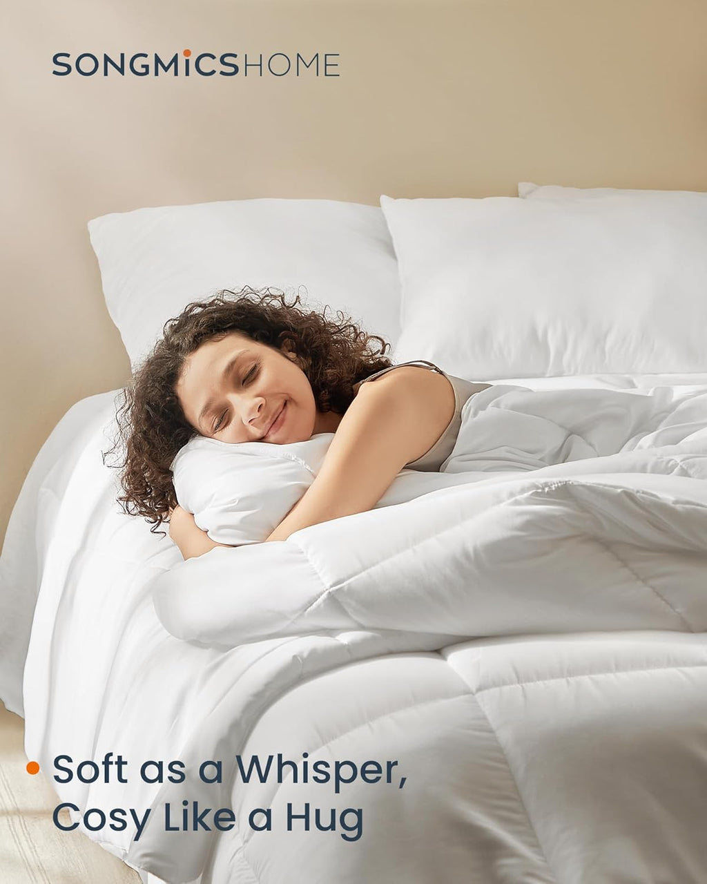 SONGMICS Pilota matlasata dubla, 4 anotimpuri, 150, 350 si 500 GSM, din microfibra, 200x200 cm, alb