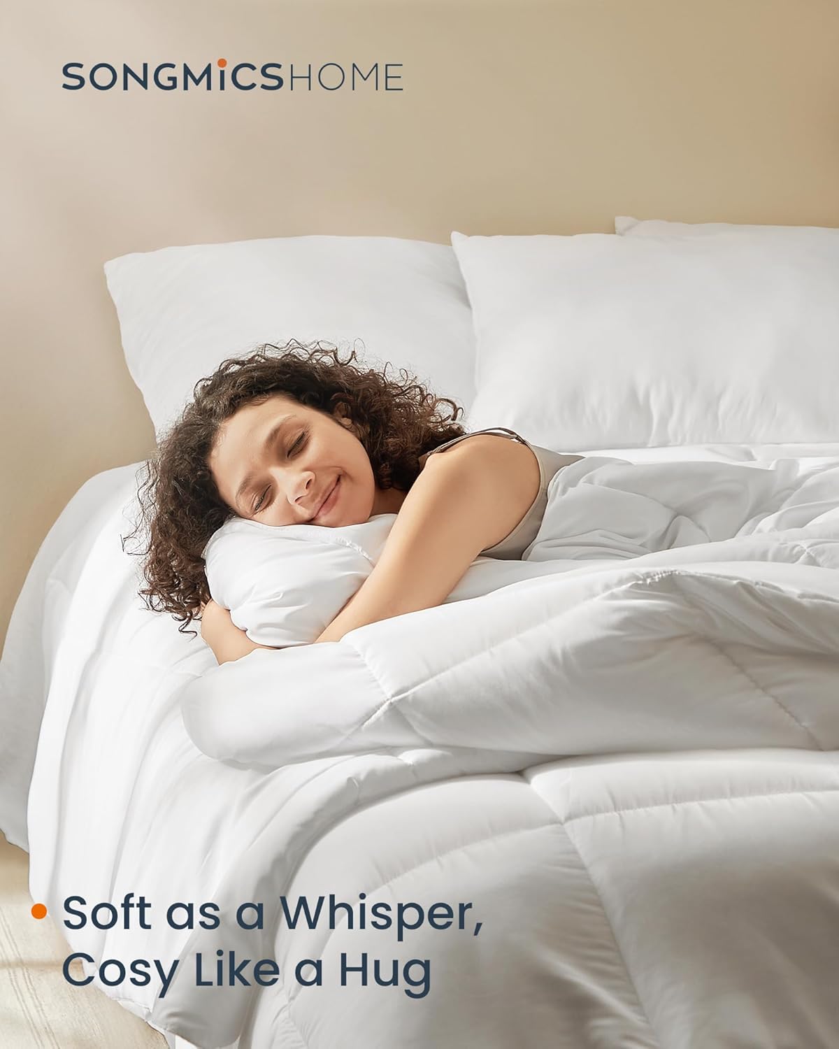 SONGMICS Pilota matlasata dubla, 4 anotimpuri, 150, 350 si 500 GSM, din microfibra, 200x200 cm, alb