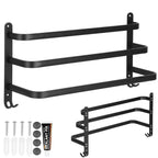 Suport prosoape pentru baie cu 2 sisteme de instalare, 3 brate, din aluminiu, 49x25cm, negru