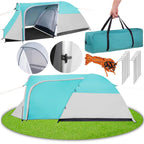 Cort plaja sau camping, impemeabil, cu terasa, 4 locuri, 175x310x130cm, gri albastru