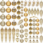 Set globuri si decoratiuni de Craciun, 72 piese, diverse dimensiuni, auriu