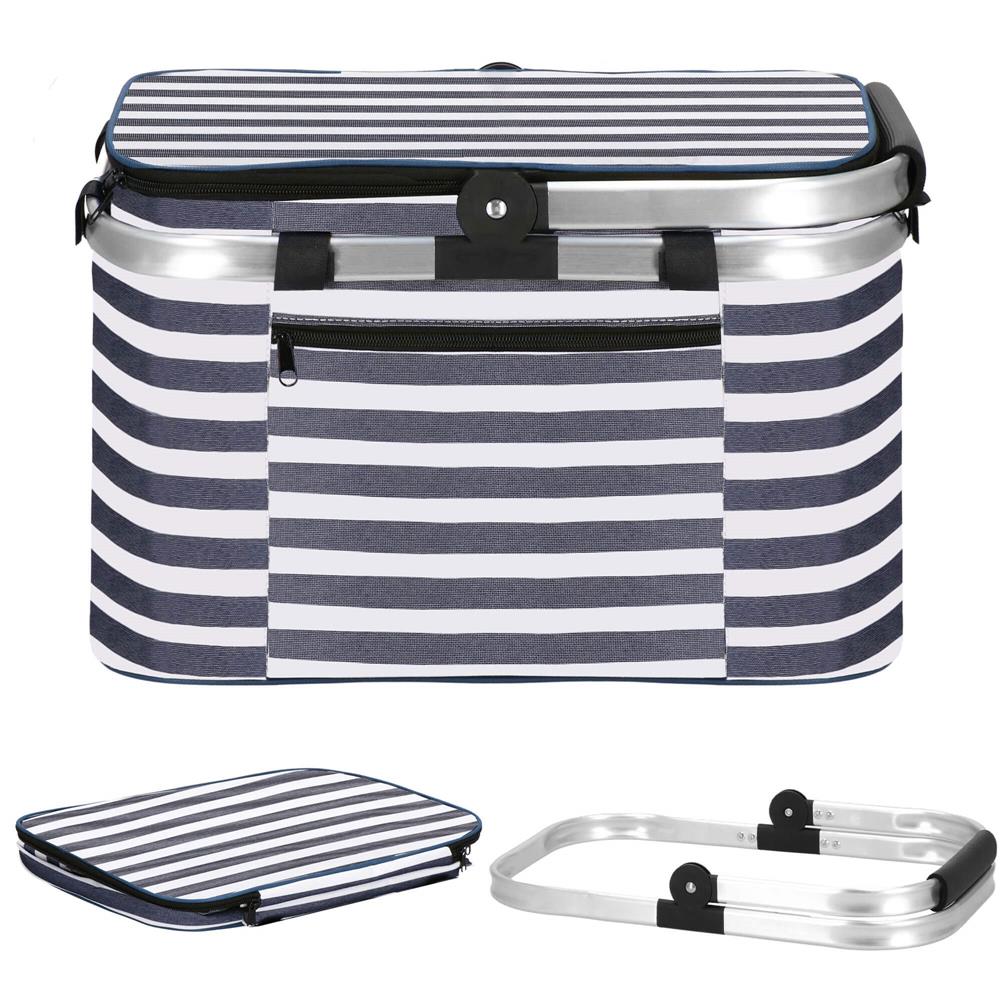 Geanta pentru picnic sau plaja, termoizolanta, 28 litri, alb albastru