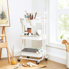 SONGMICS Carucior de depozitare pe roti, pentru bucatarie sau baie, cu 3 nivele, 42x34x86 cm, alb