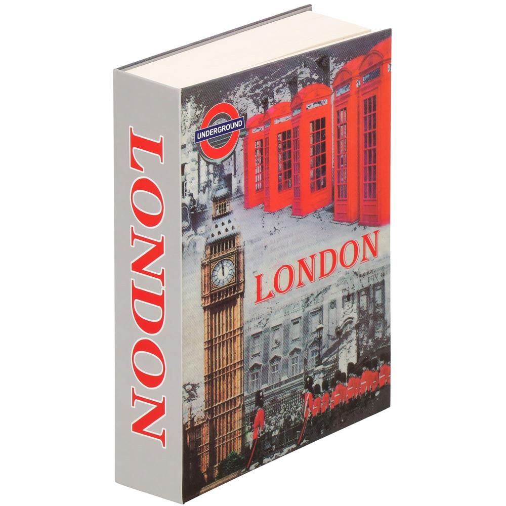 Caseta de valori, cutie metalica cu cheie, portabila, tip carte, London, 22x15.5x4.5 cm