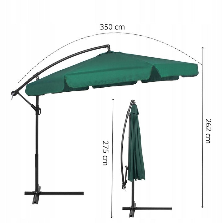 Umbrela de gradina cu brat lateral banana, cu husa, 300cm, verde