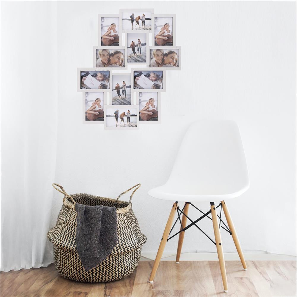 Rama foto de perete, colaj de 12 fotografii, 50x59cm, alb