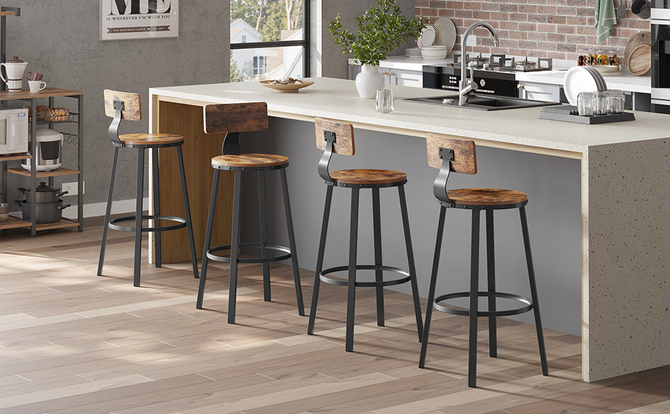 VASAGLE Set de 2 scaune de bar inalte cu spatar, cadru din otel, industrial, 54x99cm, maro rustic
