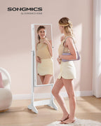 SONGMICS Oglinda de podea cu suport, din MDF, spatiu de depozitare, 41x37x152 cm, alb