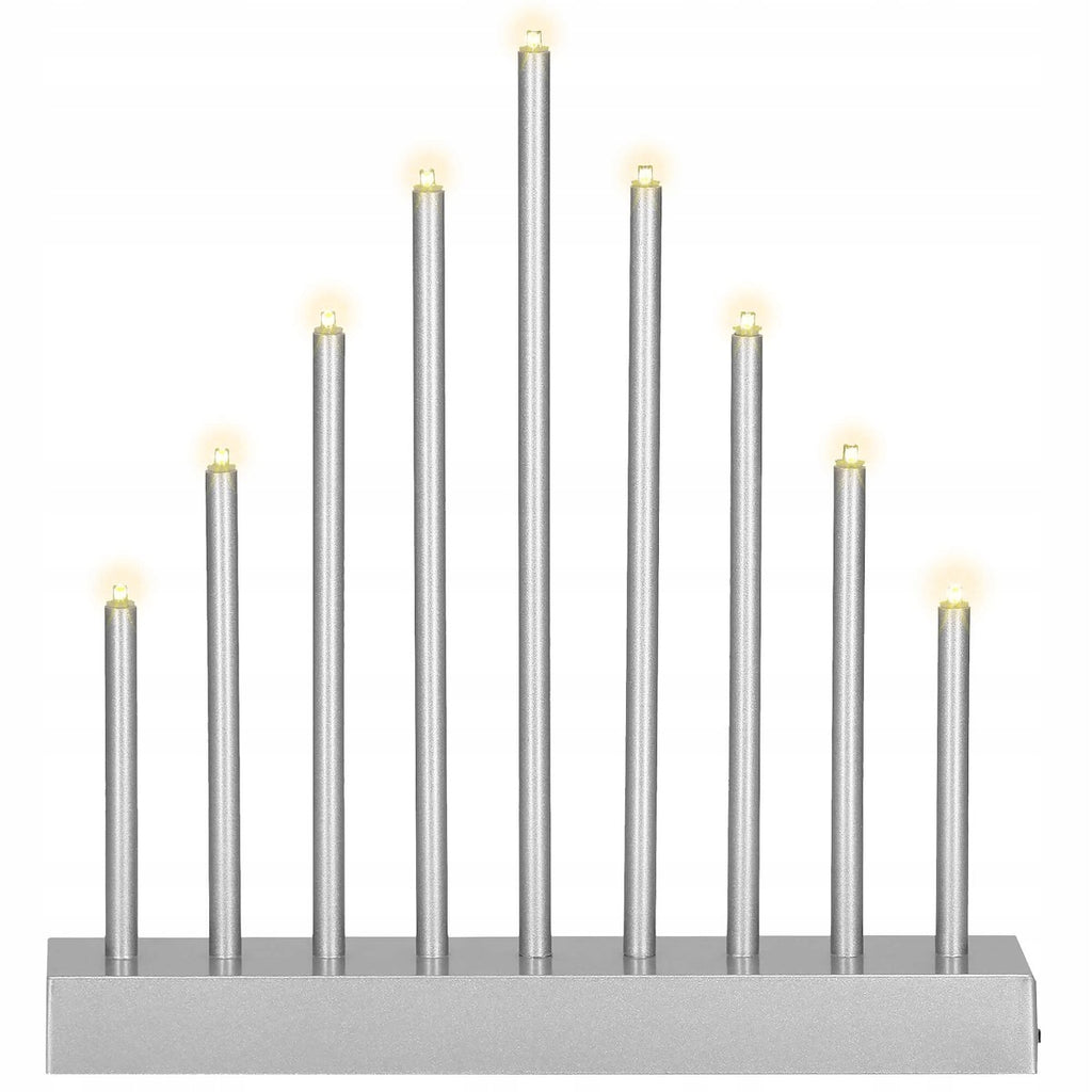 Lumanari decorative de Craciun, 9 becuri tip LED, culoare argintiu